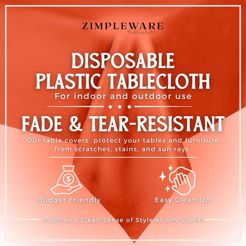 ZIMPLEWARE Premium Orange Plastic Table Cloth Disposable (12 Pk) Plastic Tablecloths for Rectangle Tables (54in x 108in) Party Table Cloths Disposable for 6ft to 8ft Rectangle Tables - Image 2